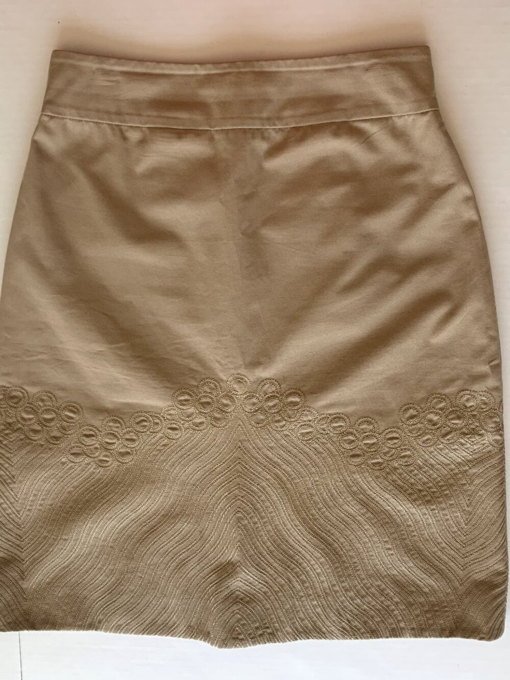 Shanghai Tang Beige Embroidered A Skirt Women’s US 10 100% Cotton Silk Lined